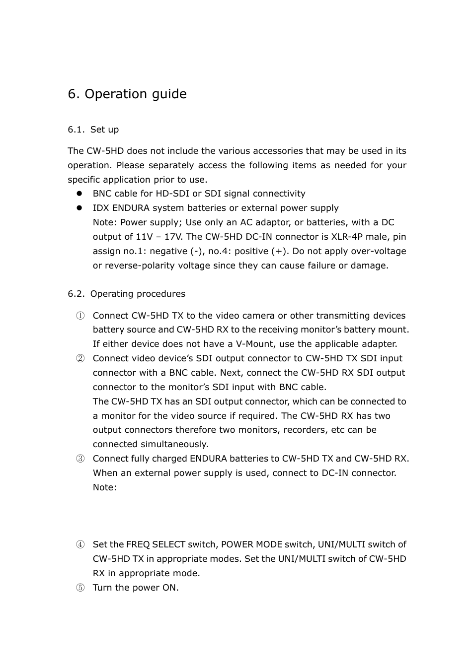 Operation guide | IDX CW-5HD User Manual | Page 16 / 23