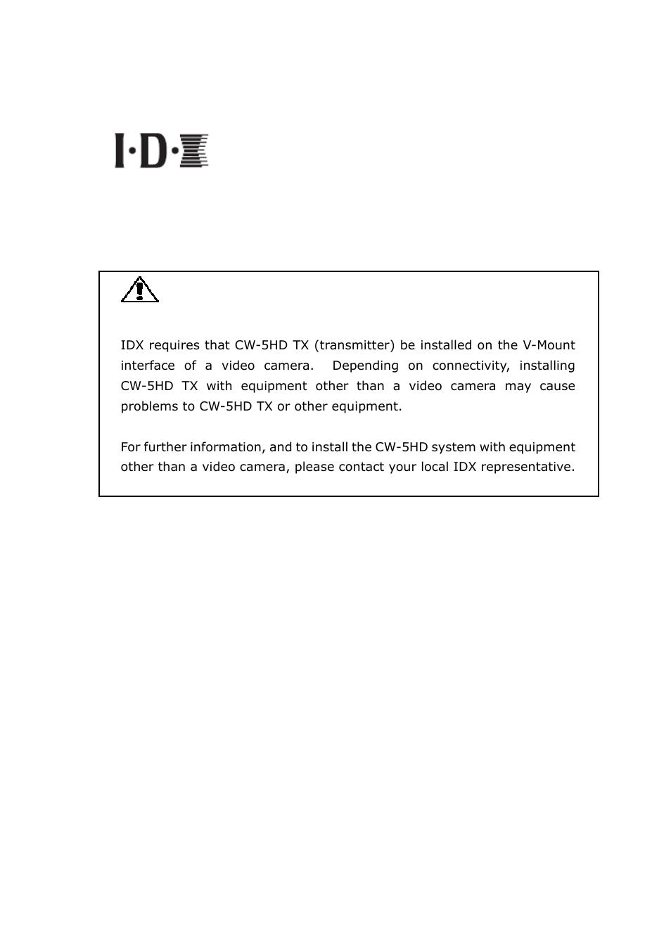 Caution, Cw-5hd tx important notification of use | IDX CW-5HD User Manual | Page 2 / 23