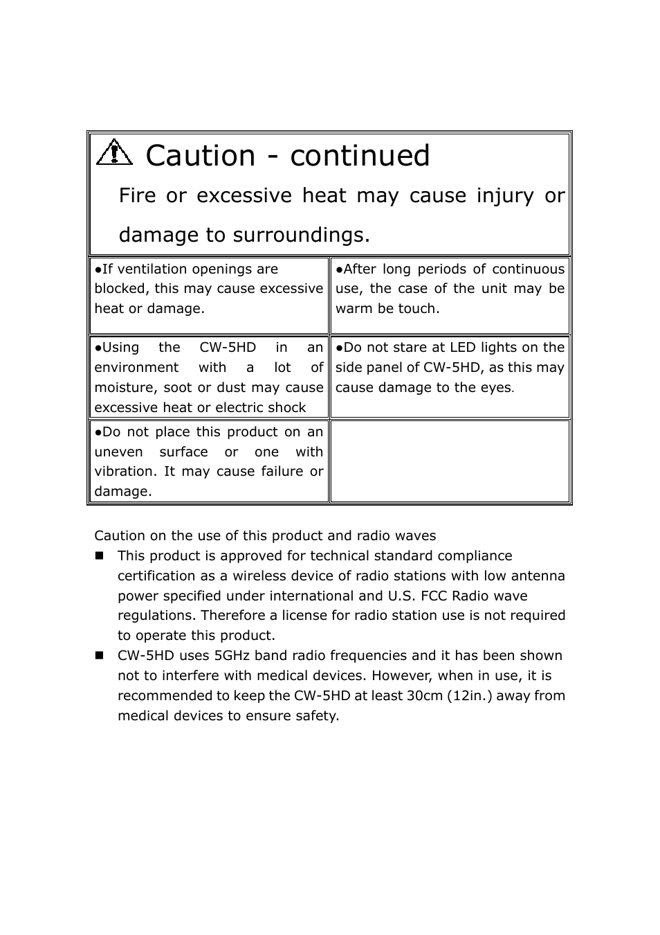 Caution - continued | IDX CW-5HD User Manual | Page 5 / 23