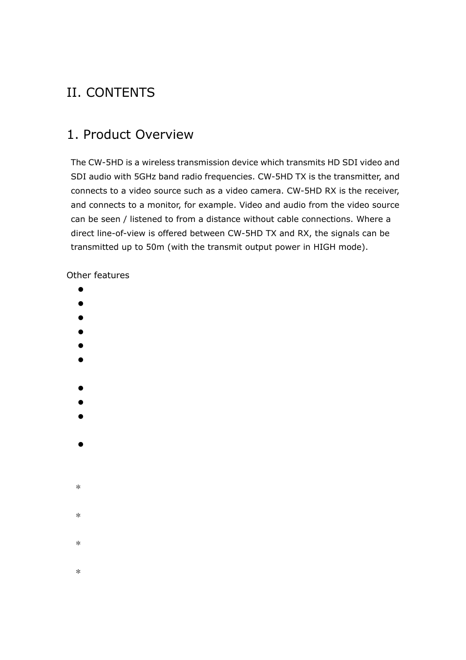 Ii. contents, Product overview | IDX CW-5HD User Manual | Page 6 / 23