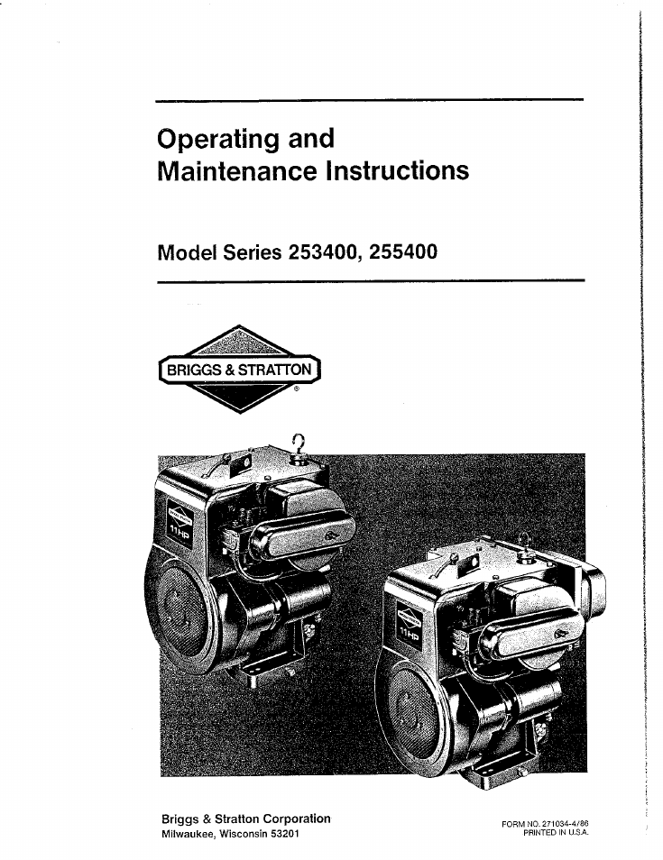 Briggs & Stratton Model 253400 User Manual | 10 pages