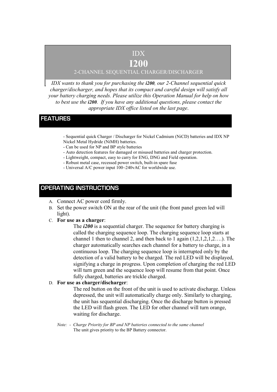 IDX i200 User Manual | 4 pages