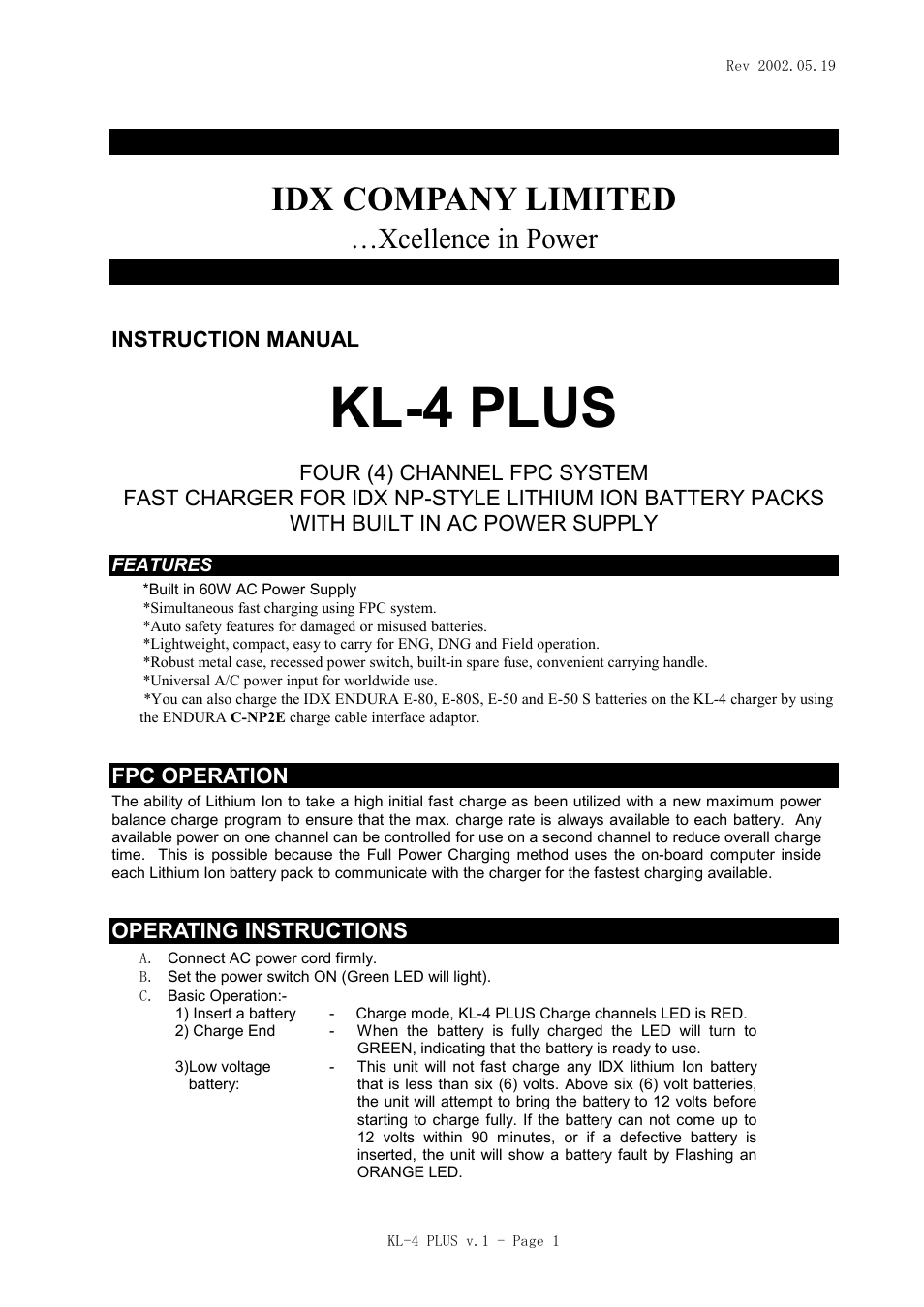 IDX KL-4 PLUS User Manual | 2 pages