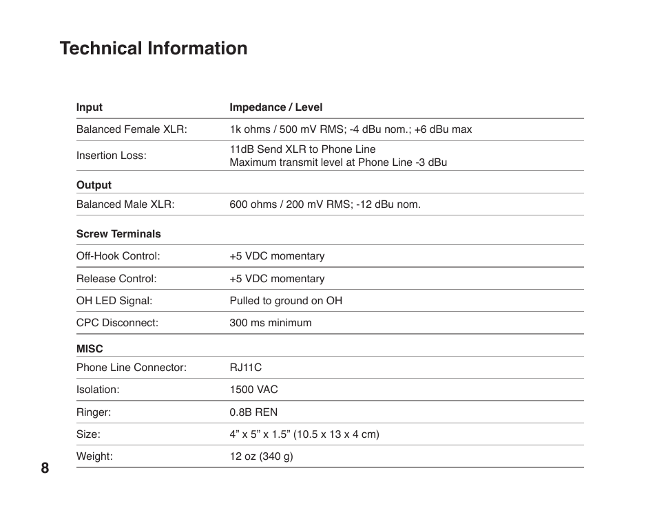 Technical information | JK Audio AutoHybrid User Manual | Page 12 / 16