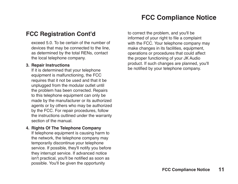 Fcc compliance notice, Fcc registration cont'd | JK Audio AutoHybrid User Manual | Page 15 / 16