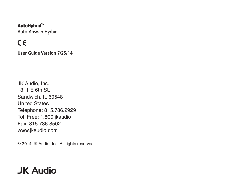 Jk audio | JK Audio AutoHybrid User Manual | Page 16 / 16