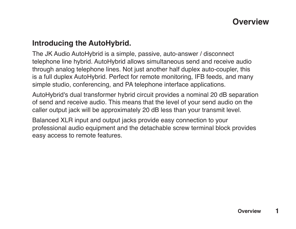 Overview, Introducing the autohybrid | JK Audio AutoHybrid User Manual | Page 5 / 16