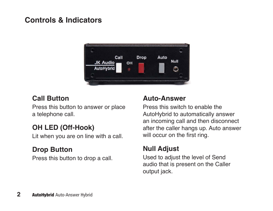 Controls & indicators | JK Audio AutoHybrid User Manual | Page 6 / 16