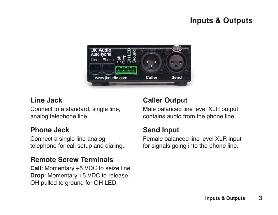 Inputs & outputs | JK Audio AutoHybrid User Manual | Page 7 / 16