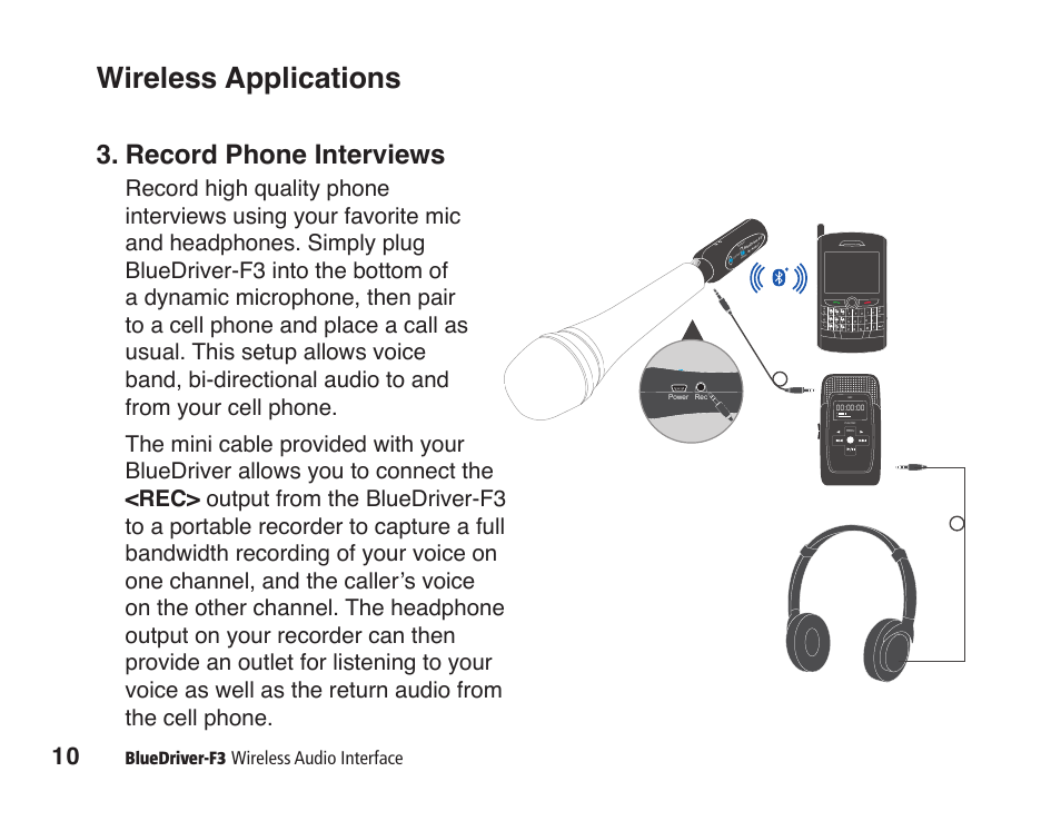 Wireless applications, Record phone interviews, Bluedriver-f3 | Wireless audio interface | JK Audio BlueDriver-F3 User Manual | Page 14 / 24
