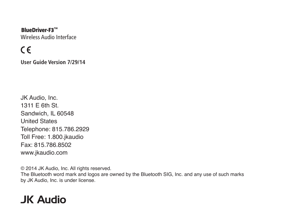 Jk audio | JK Audio BlueDriver-F3 User Manual | Page 24 / 24