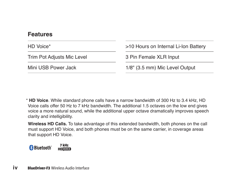 Features | JK Audio BlueDriver-F3 User Manual | Page 4 / 24