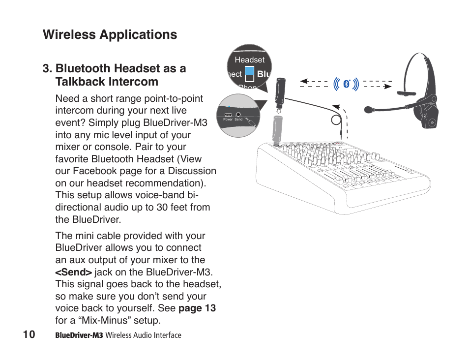 Wireless applications, Bluetooth headset as a talkback intercom | JK Audio BlueDriver-M3 User Manual | Page 14 / 24