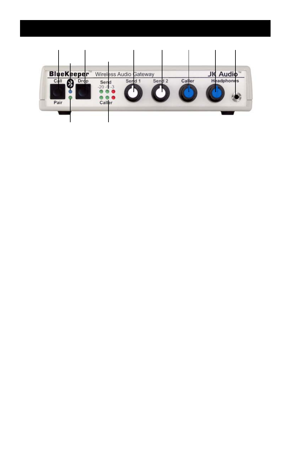Features—front view | JK Audio BlueKeeper User Manual | Page 6 / 24