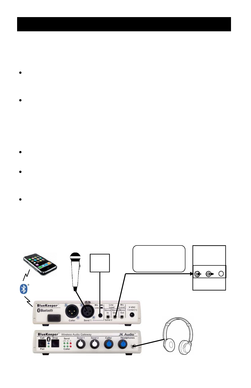 Connection, For a direct connection to bluekeeper, Set to “mic | JK Audio BlueKeeper User Manual | Page 8 / 24