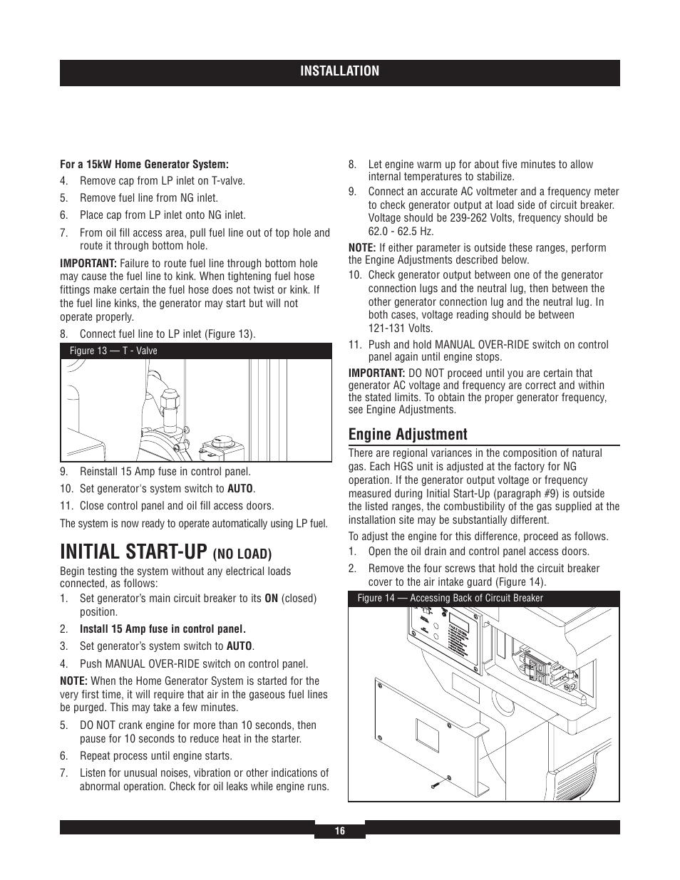 Initial start-up, Engine adjustment | Briggs & Stratton 40204 User Manual | Page 16 / 56