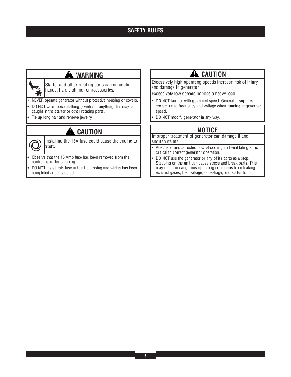 Caution, Notice, Warning | Briggs & Stratton 40204 User Manual | Page 5 / 56