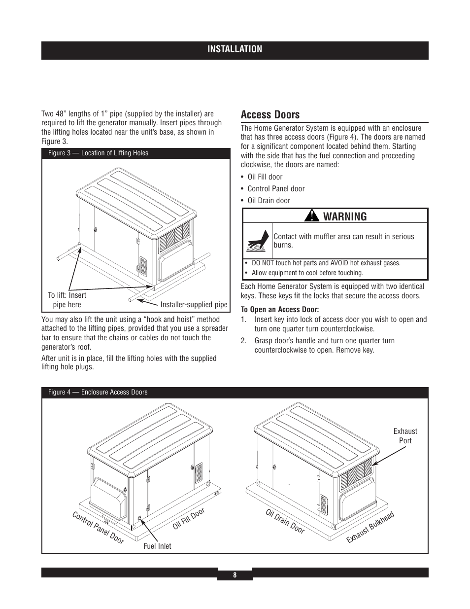 Access doors, Warning | Briggs & Stratton 40204 User Manual | Page 8 / 56