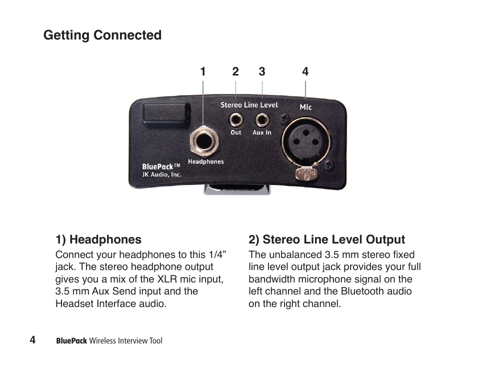 Getting connected | JK Audio BluePack User Manual | Page 10 / 24