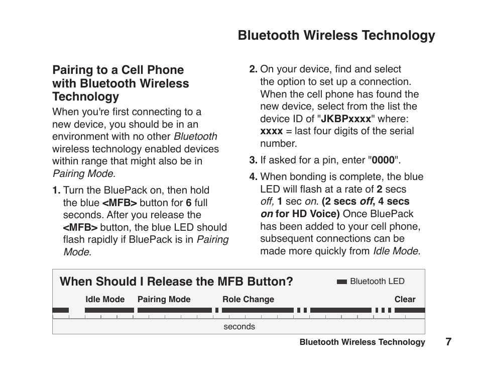 Bluetooth wireless technology, When should i release the mfb button | JK Audio BluePack User Manual | Page 13 / 24