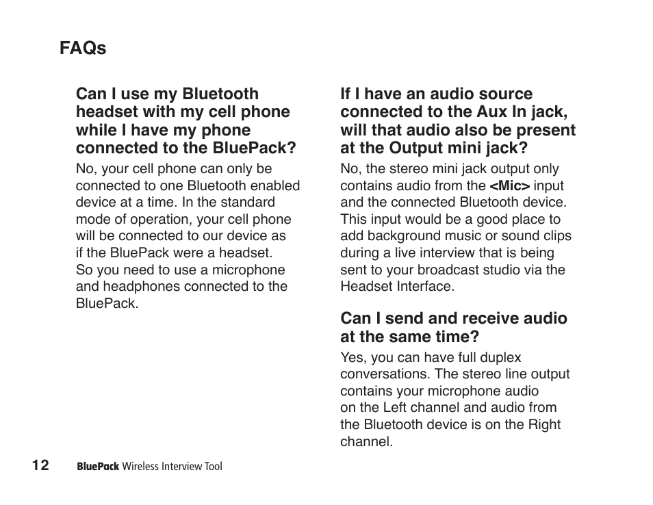 Faqs | JK Audio BluePack User Manual | Page 18 / 24