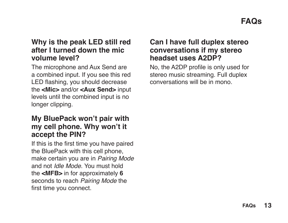 Faqs | JK Audio BluePack User Manual | Page 19 / 24