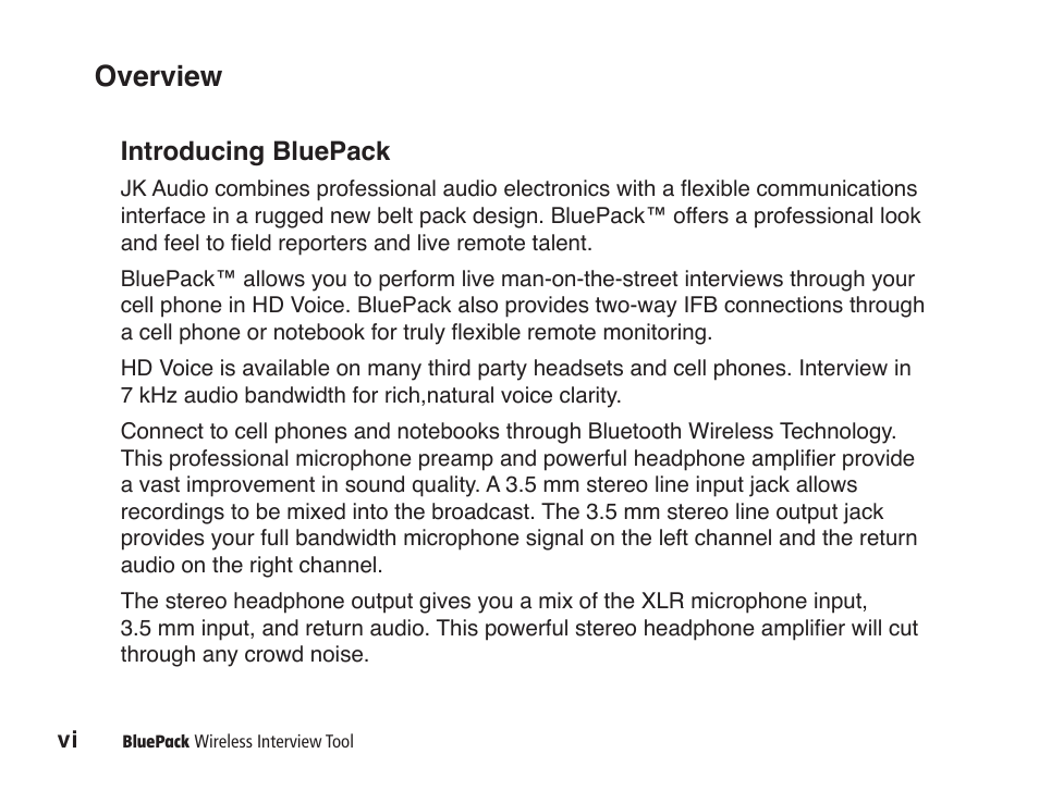 Overview, Introducing bluepack | JK Audio BluePack User Manual | Page 6 / 24