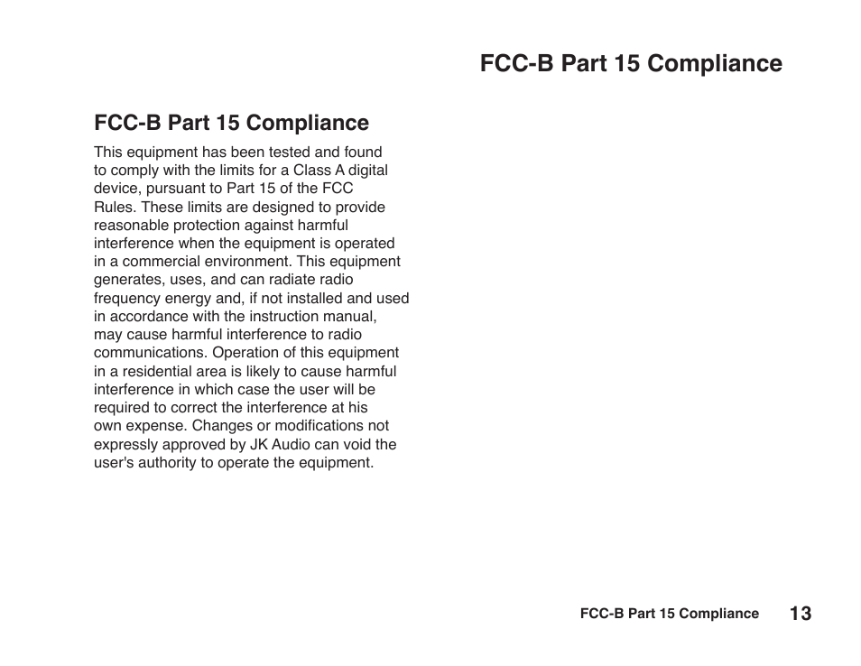 Fcc-b part 15 compliance | JK Audio BlueSet User Manual | Page 17 / 20