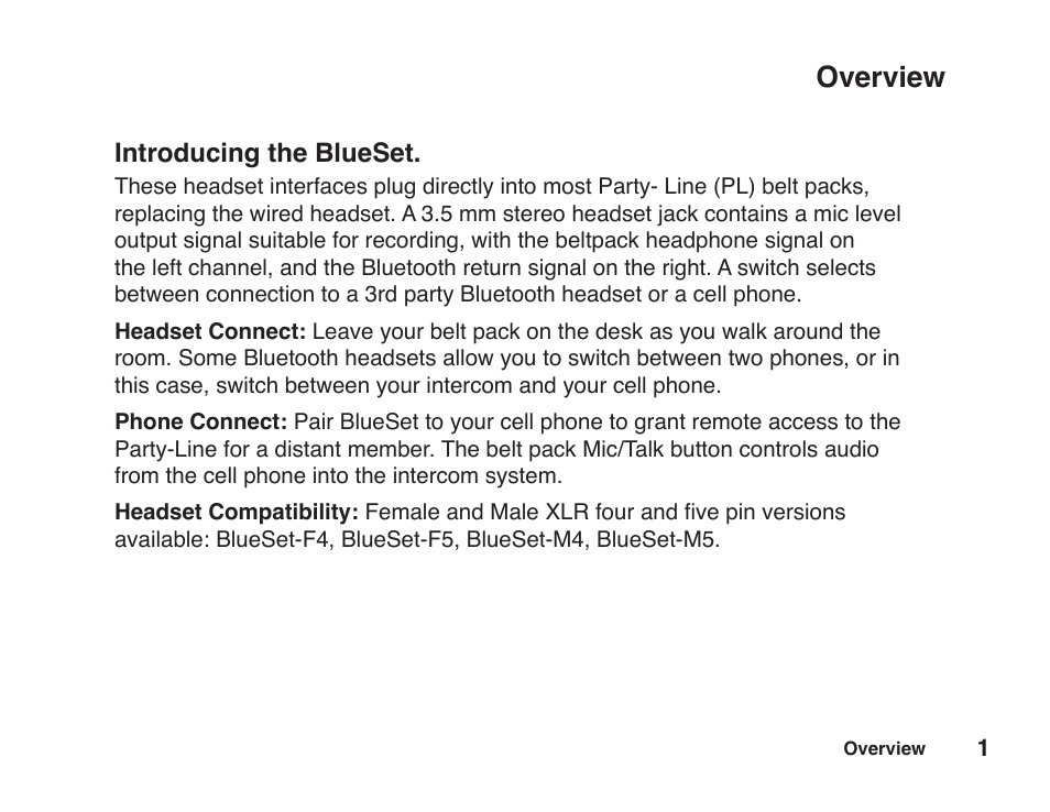 Overview, Introducing the blueset | JK Audio BlueSet User Manual | Page 5 / 20