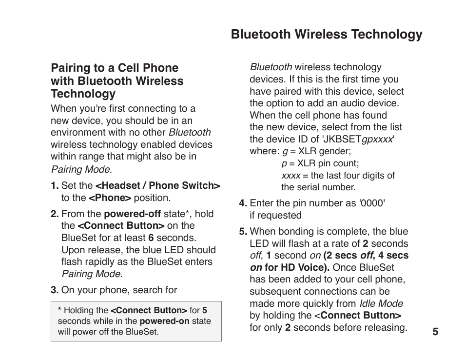 Bluetooth wireless technology | JK Audio BlueSet User Manual | Page 9 / 20