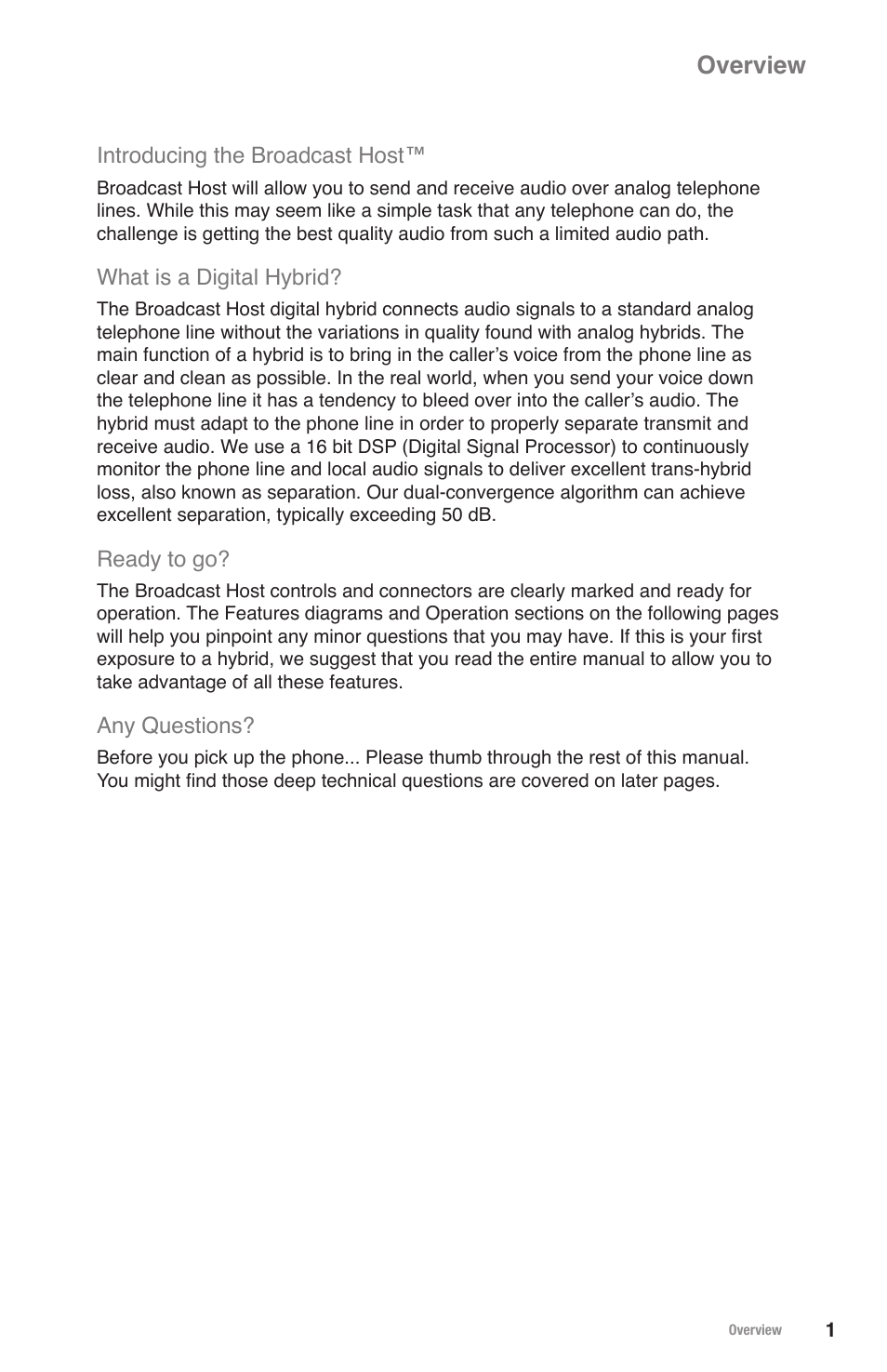 Overview | JK Audio Broadcast Host User Manual | Page 5 / 20