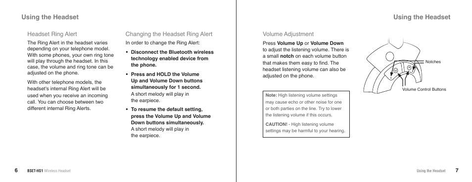 Using the headset | JK Audio BSET-HS1 User Manual | Page 6 / 11