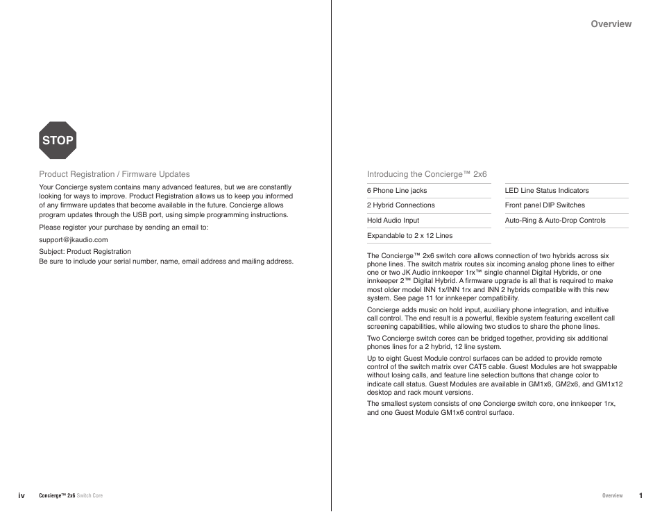 Stop | JK Audio Concierge 2x6 User Manual | Page 3 / 11