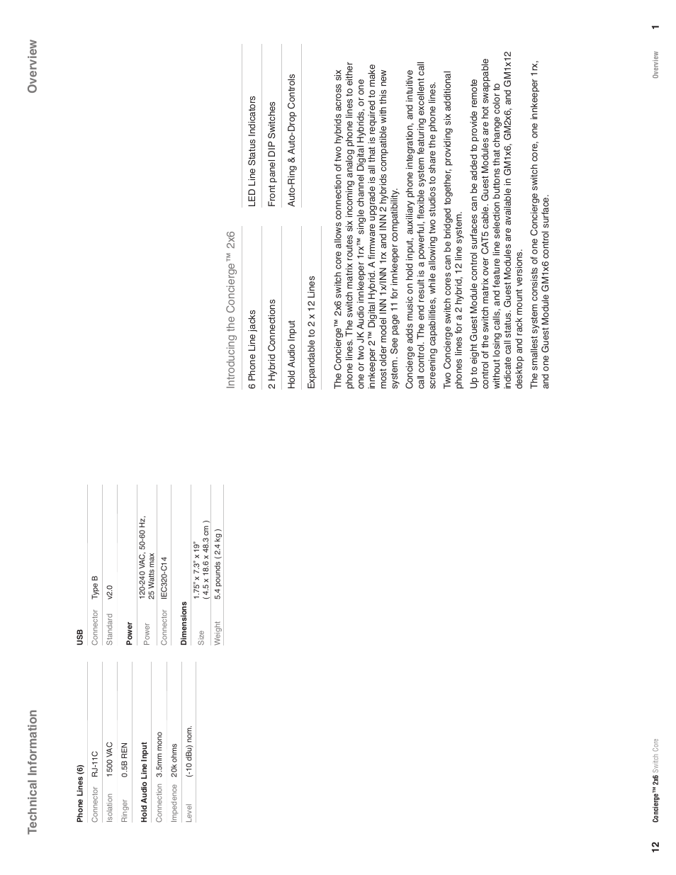Technical information, Overview | JK Audio Concierge 2x6 User Manual | Page 5 / 10
