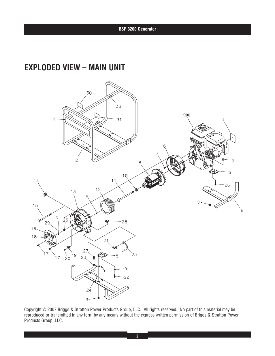 Exploded view – main unit | Briggs & Stratton BSP3200 User Manual | Page 2 / 4
