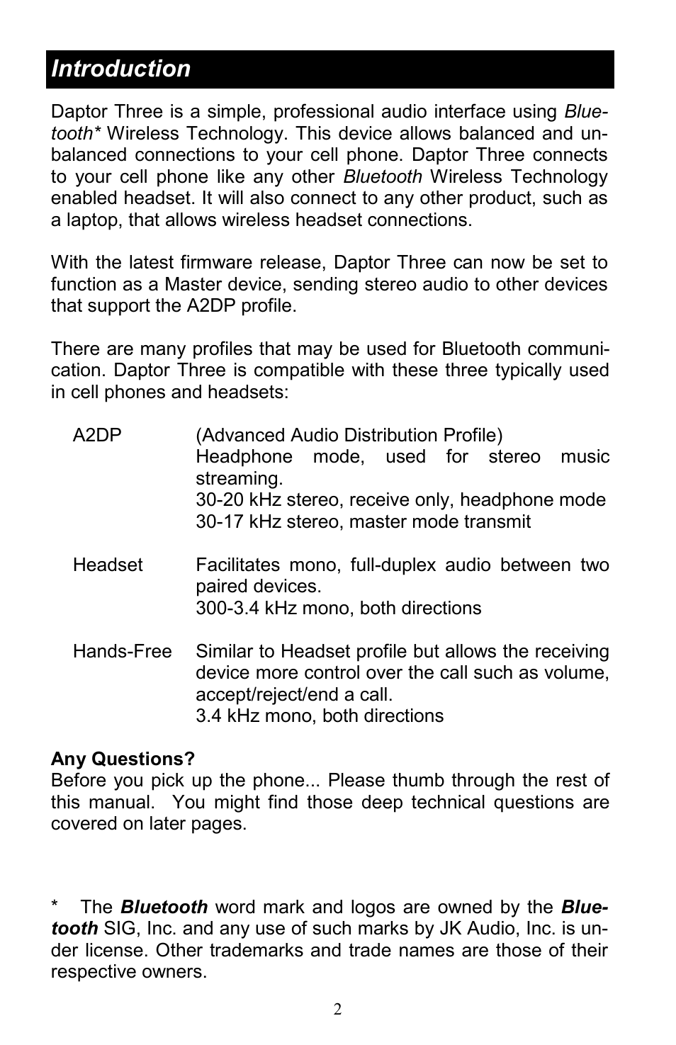 Introduction | JK Audio Daptor Three User Manual | Page 2 / 12
