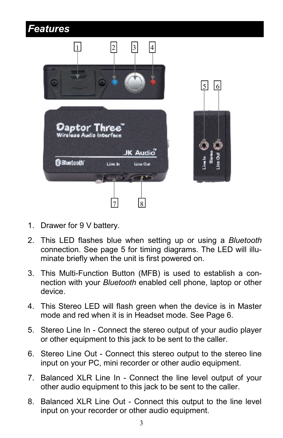 Features | JK Audio Daptor Three User Manual | Page 3 / 12