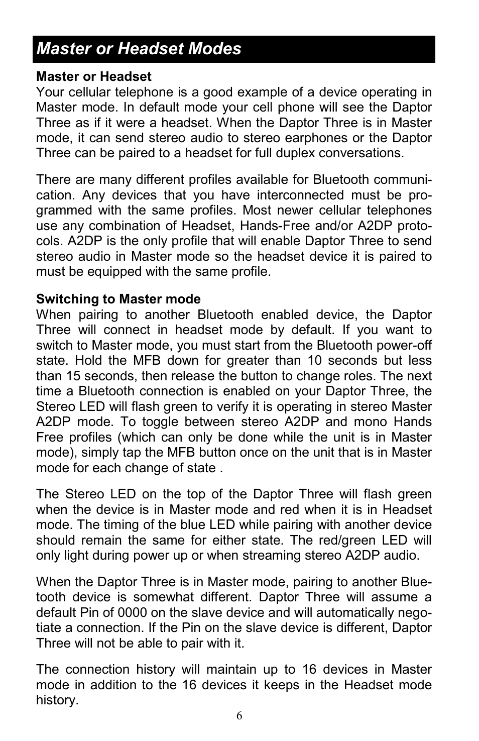 Master or headset modes | JK Audio Daptor Three User Manual | Page 6 / 12