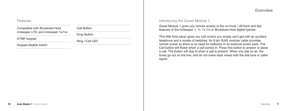 Overview | JK Audio Guest Module 1 User Manual | Page 3 / 5
