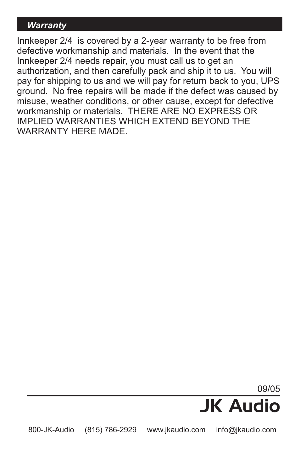 Jk audio | JK Audio innkeeper 4 User Manual | Page 20 / 20