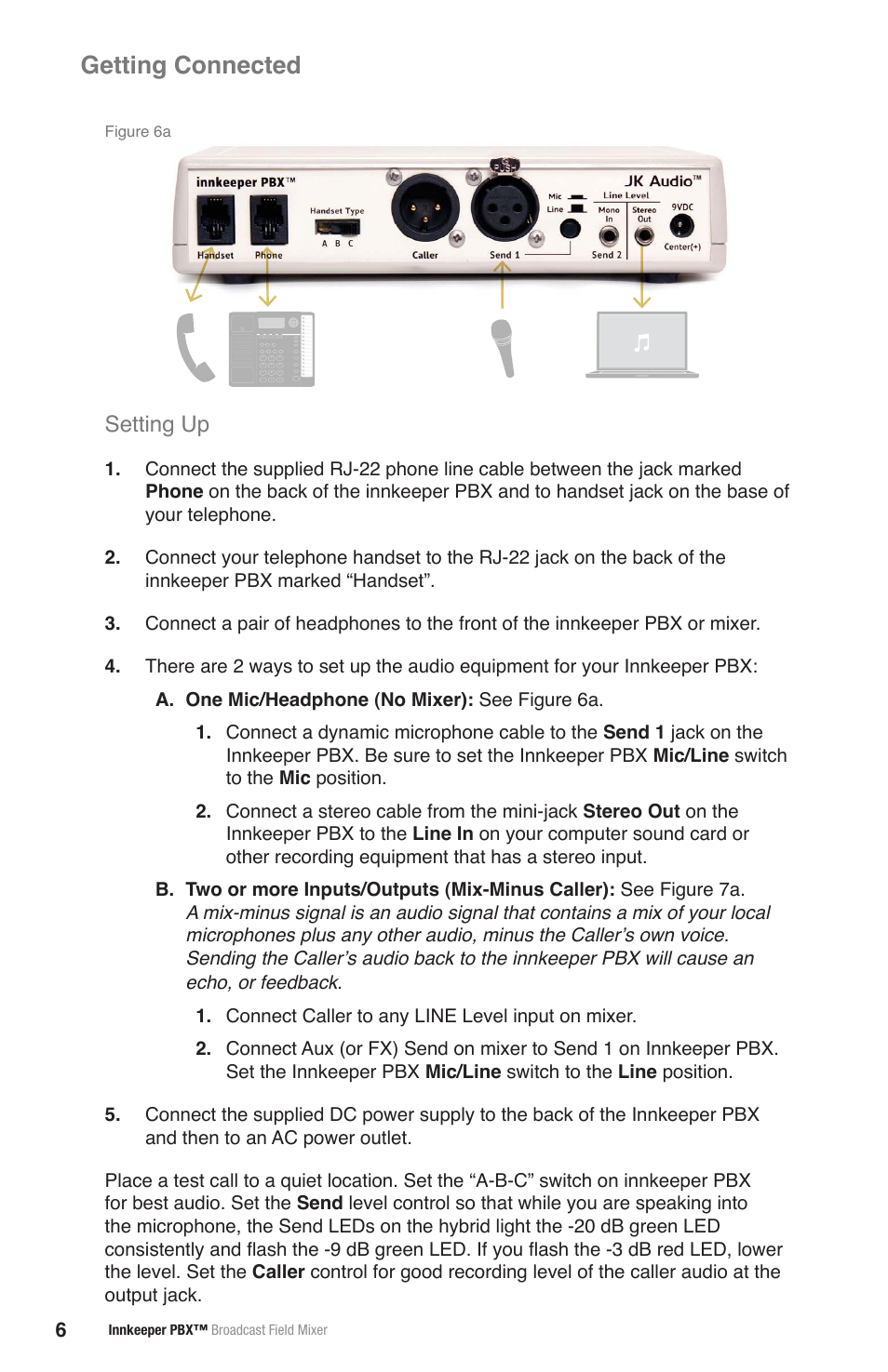 Getting connected, Setting up | JK Audio innkeeper PBX User Manual | Page 10 / 20