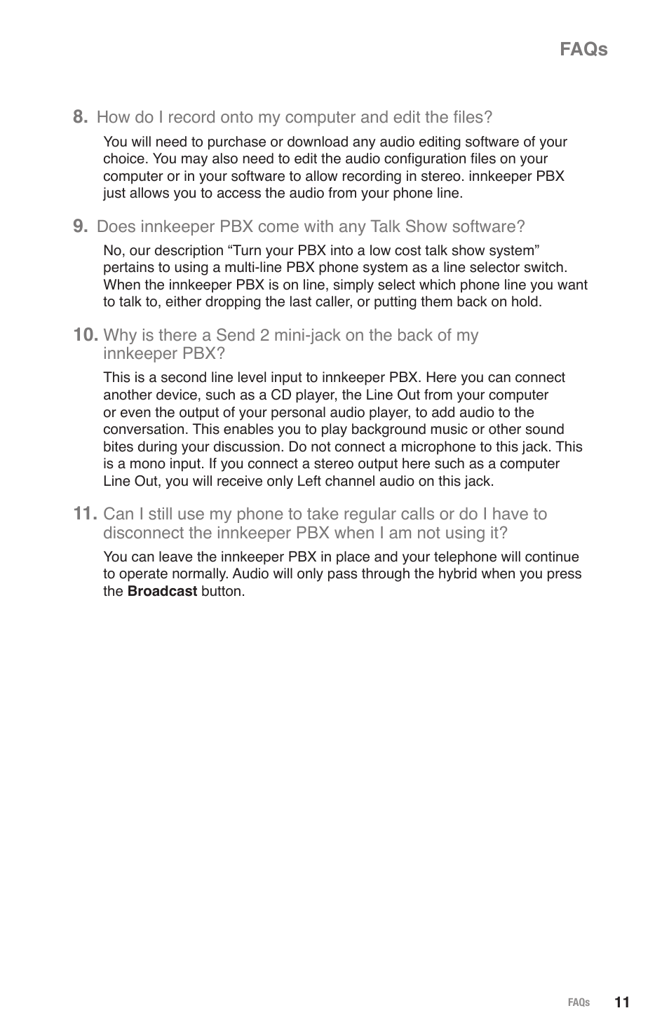 Faqs | JK Audio innkeeper PBX User Manual | Page 15 / 20