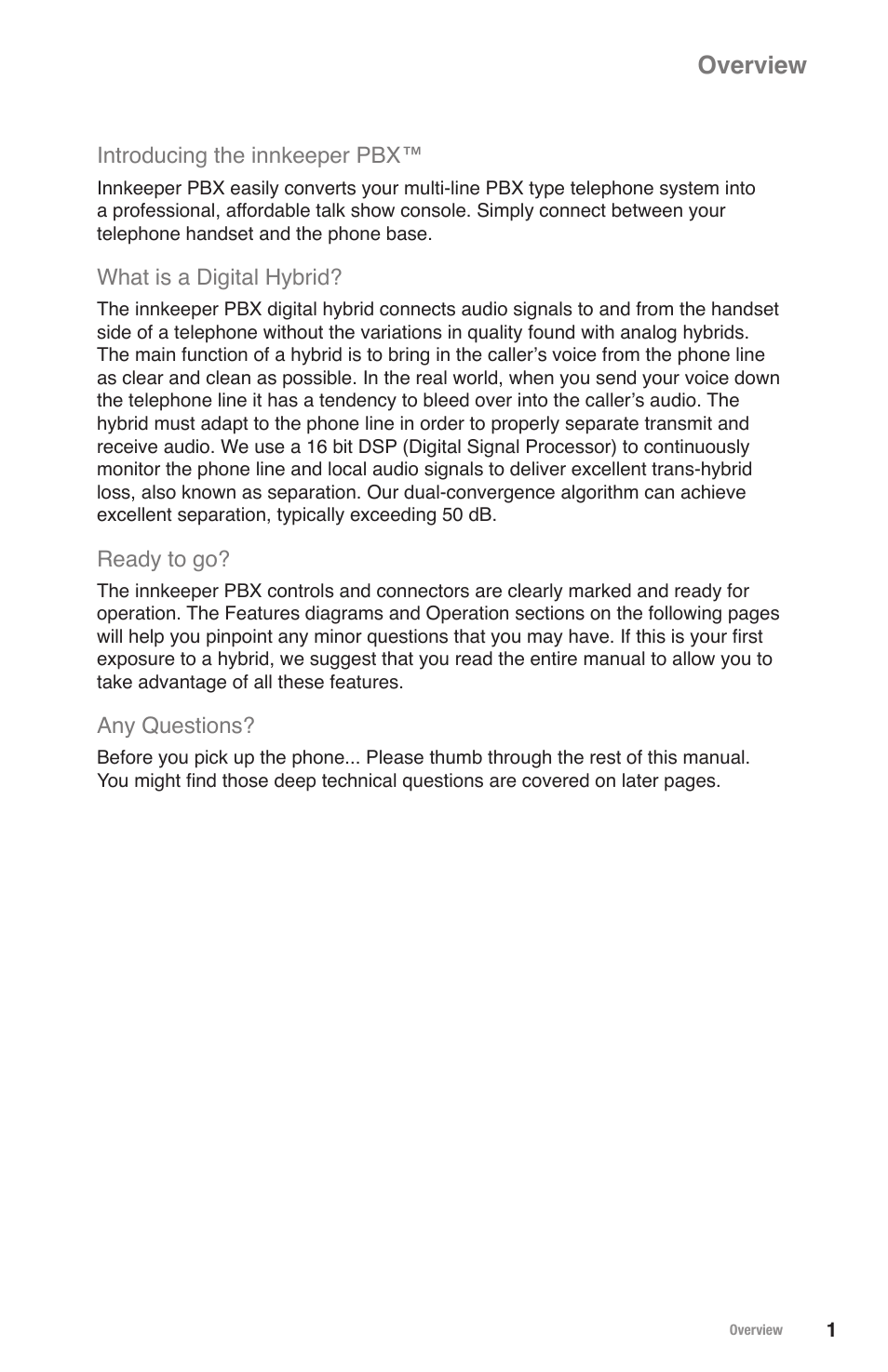 Overview | JK Audio innkeeper PBX User Manual | Page 5 / 20