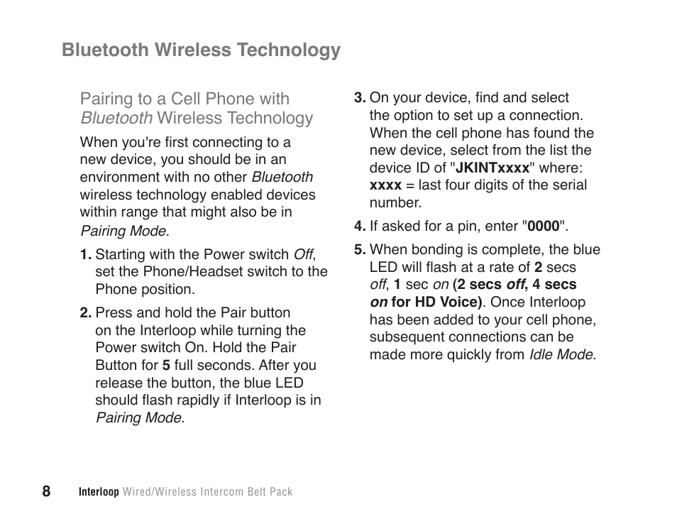 Bluetooth wireless technology | JK Audio Interloop User Manual | Page 14 / 24