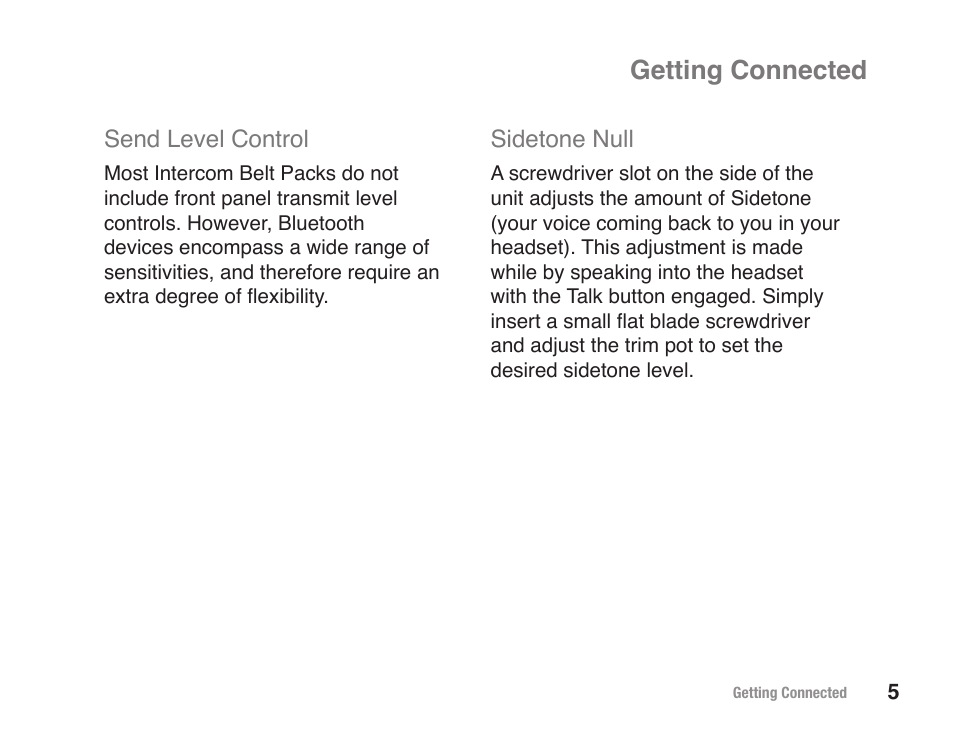 Getting connected, Sidetone null, Send level control | JK Audio Outerloop User Manual | Page 11 / 24