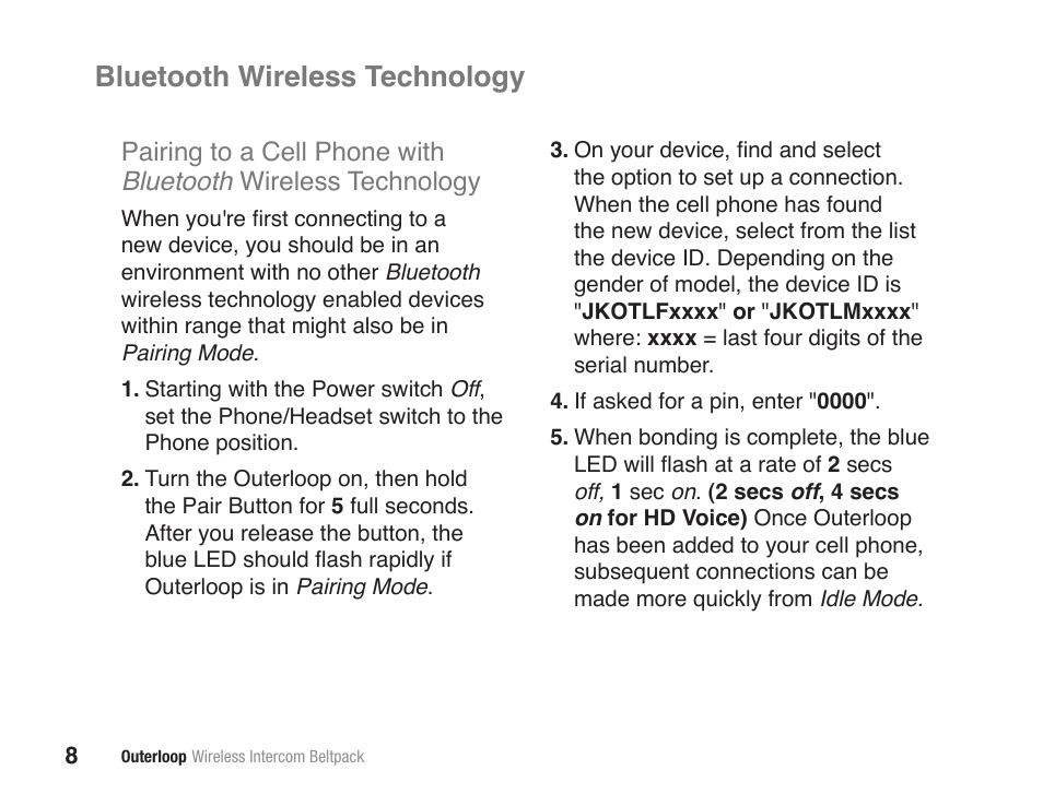 Bluetooth wireless technology | JK Audio Outerloop User Manual | Page 14 / 24