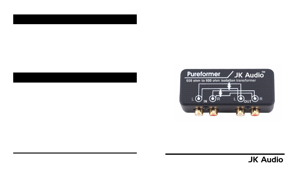 JK Audio Pureformer User Manual | 2 pages