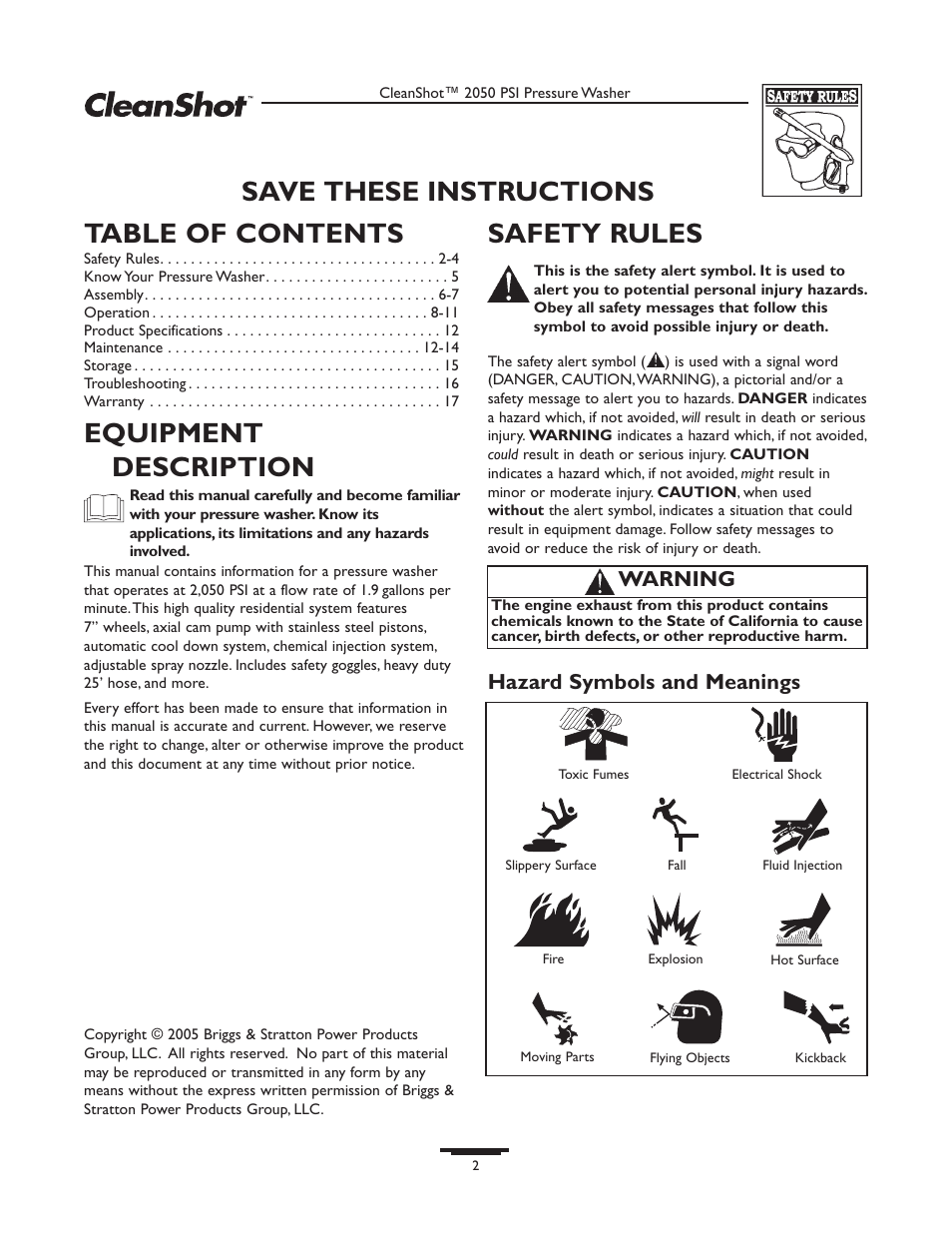 Briggs & Stratton CleanShot 020244-0 User Manual | Page 2 / 32