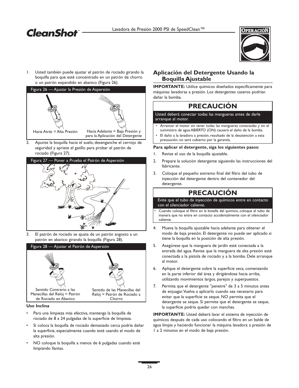 Precaución | Briggs & Stratton CleanShot 020244-0 User Manual | Page 26 / 32