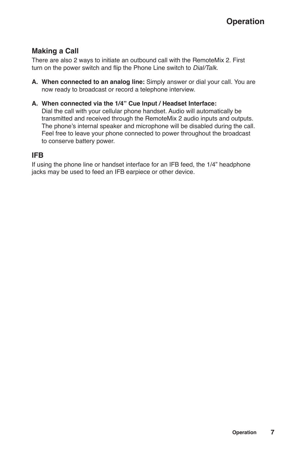 Operation | JK Audio RemoteMix 2 User Manual | Page 11 / 20